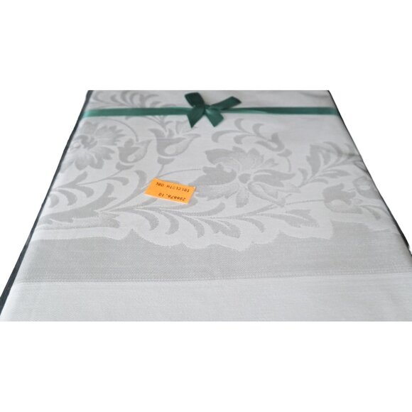 Vintage Large Damask Tablecloth White Table Topper Rectangle - Picture 3 of 4